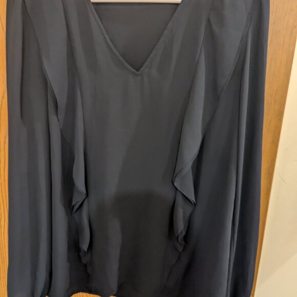 Banana Republic Navy V Neck Ruffle Blouse-Size Small - Picture 4 of 5